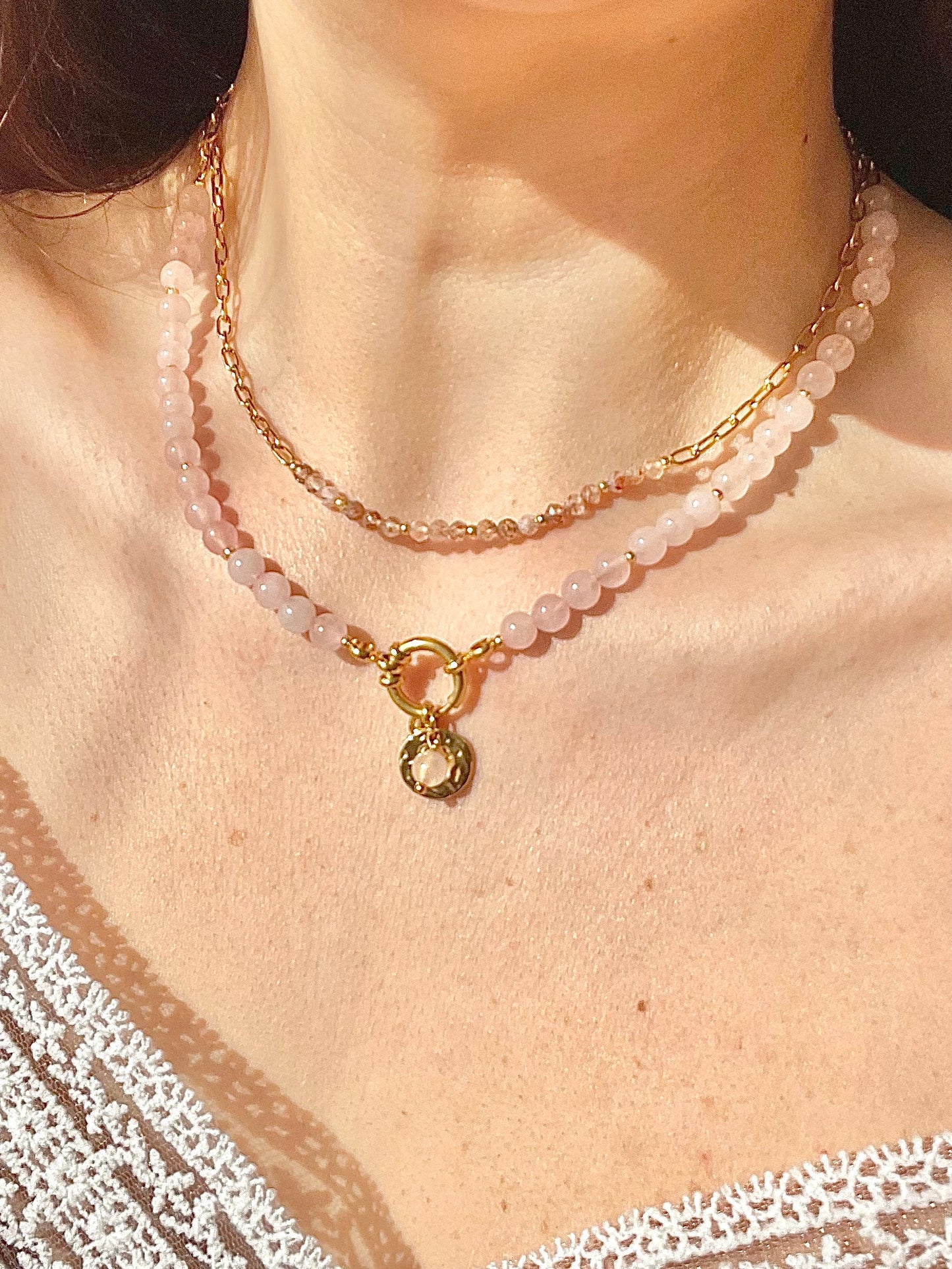 Collier Diana en Quartz rose